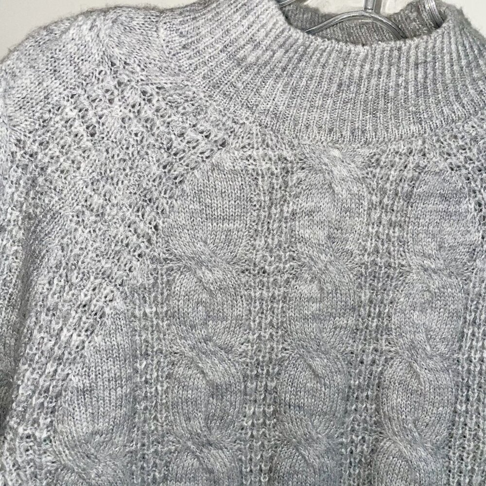 J. Crew Womens Cable Knit Wool Blend Sweater Size M Mock Neck Gray - Picture 6 of 13